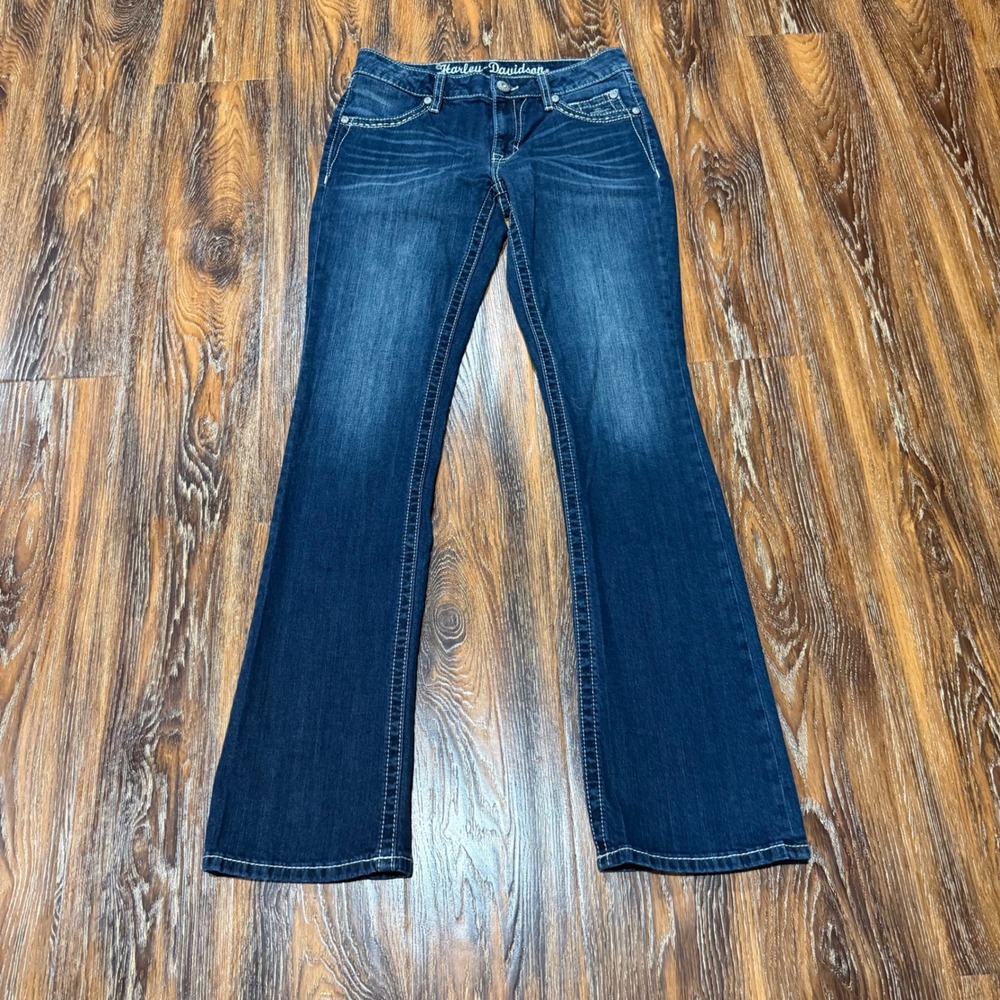 Harley-Davidson 6 Tall Bootcut Jeans Womens Blue Rhinestone Studded Biker 30X33